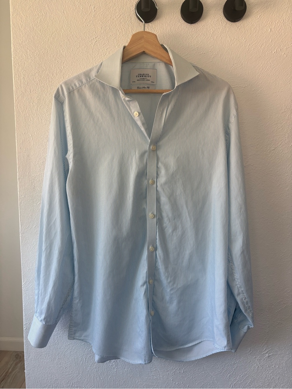 Charles Tyrwhitt Light Blue Pinstripe Shirt Jacket- Extra Slim Fit (16/34)